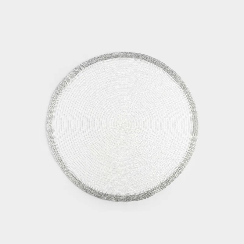 Салфетка под приборы, 38 см, полиэстер, круглая, белая, Серебристая кайма, Rotary rim