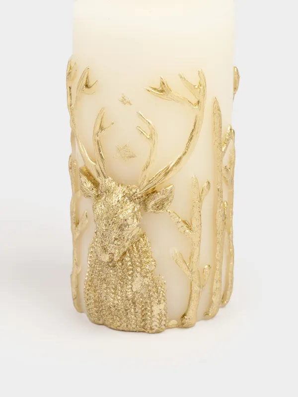 Свеча, 6x12 см, цилиндрическая, молочная, Олень, Deer candle, image-1