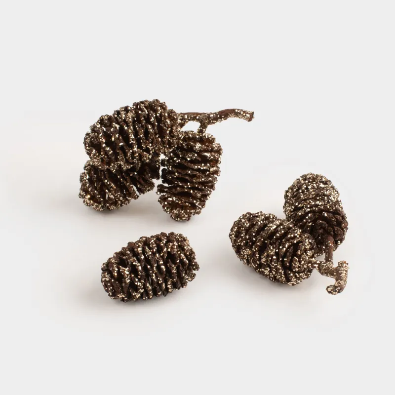 Набор декоративный, 9x22 см, шишки, бронзовый/шампань, Шишки в блестках, Conifer delice