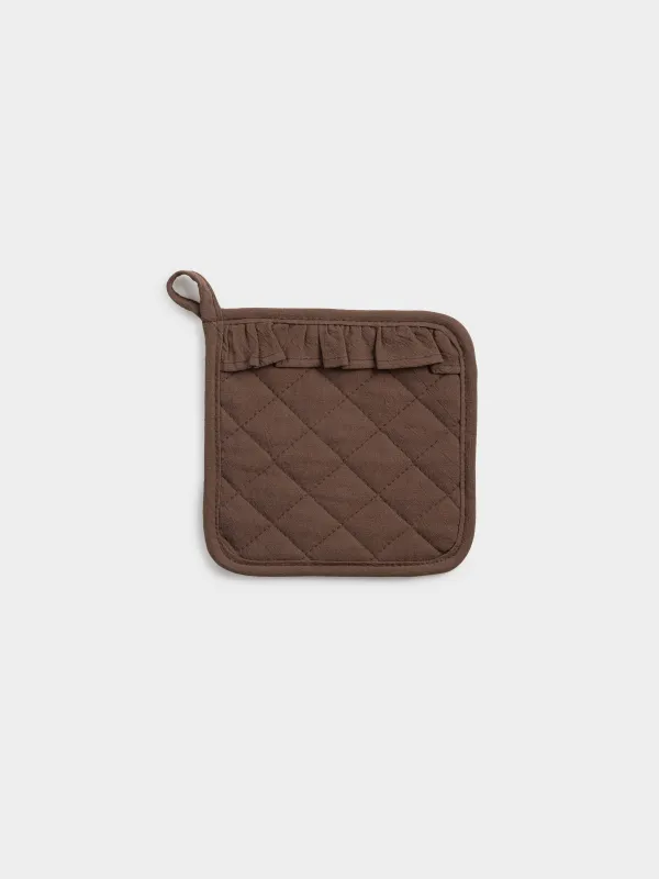 Прихватка, 20х20 см, хлопок, с рюшами, квадратная, серо-бежевая, Ruffles, image-0