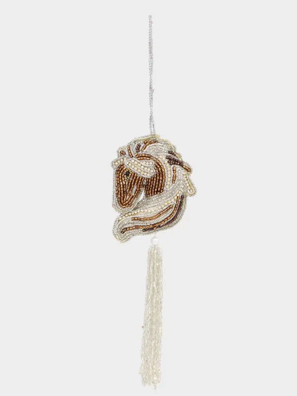 Игрушка елочная, 20 см, с кисточкой, бисер/полифилл, бронзовая, Лошадка, Beads figure, image-1