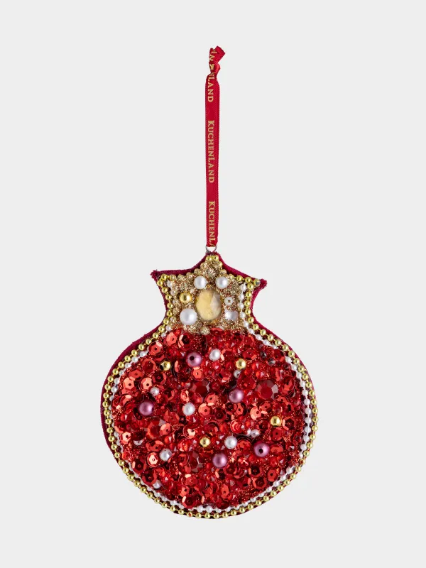 Игрушка елочная, 13 см, пластик/полиэстер, красная, Гранат, Figure pearl, image-1