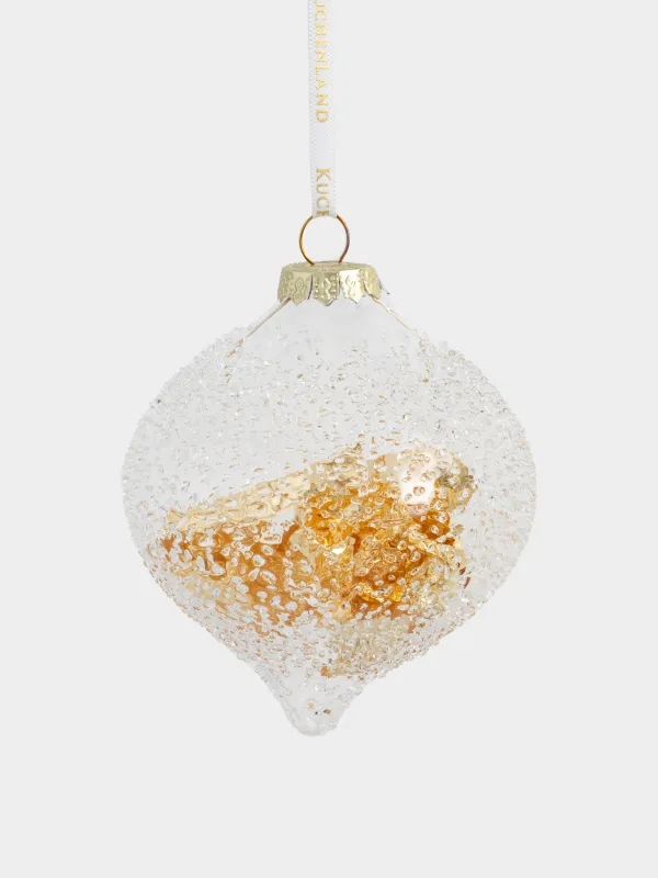Игрушка елочная, 9 см, стекло, золотистая, Шар с изморозью, Ball filler, image-0