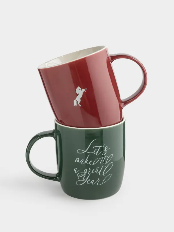 Кружка, 360 мл, 2 шт, фарфор N, бордовая/зеленая, Новогодний микс, Magic moments, image-0