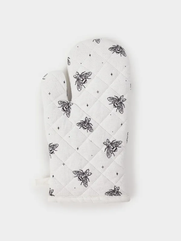Прихватка-варежка, 17х33 см, хлопок, белая, Пчелы, Honey, image-0