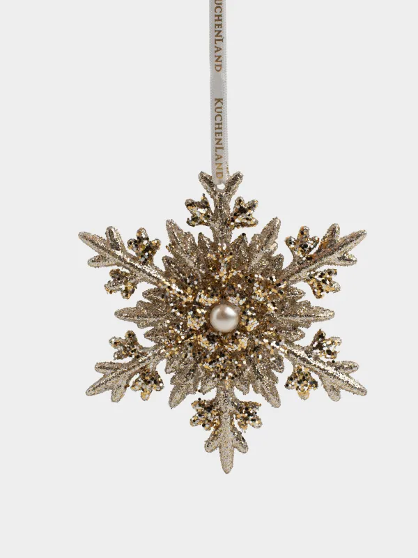 Игрушка елочная, 11 см, пластик, с блестками, шампань, Снежинка, Figure sparkle, image-0