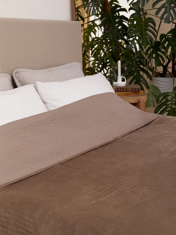 Покрывало, 220х240 см, стеганое, вельвет/микрофибра, коричневое, Ромбы, Stitch velvet, image-3