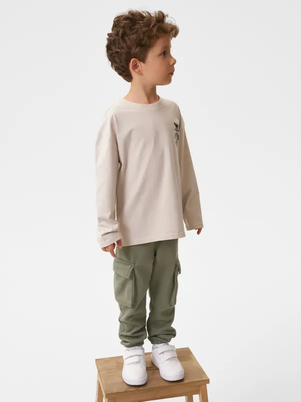 Лонгслив детский, для мальчиков, хлопок/спандекс, серо-бежевый, Carson, image-4