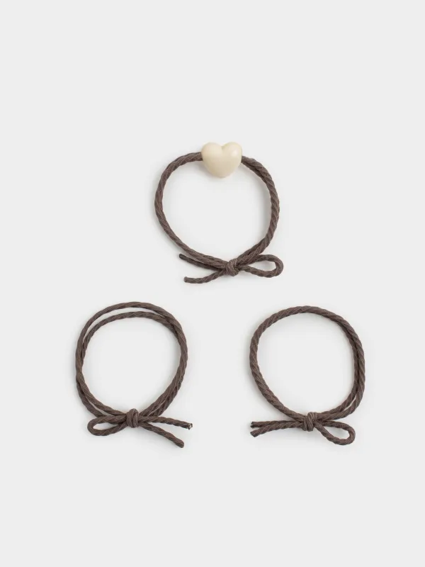Резинка для волос, 5 см, 3 шт, полиэстер/пластик, коричневая, Сердце, Gracile, image-0