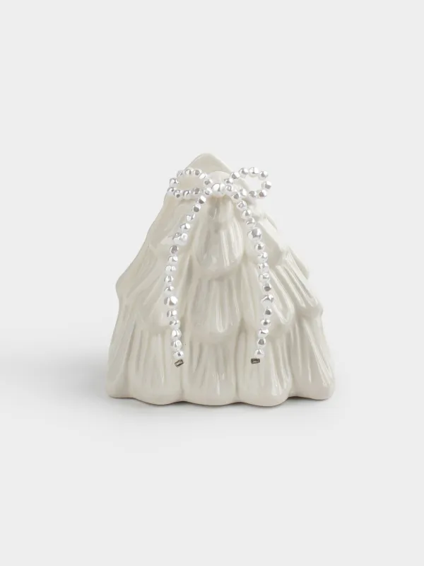 Салфетница, 9 см, керамика/бисер, молочная, Ель с бантом, Pearl Antarctica, image-0