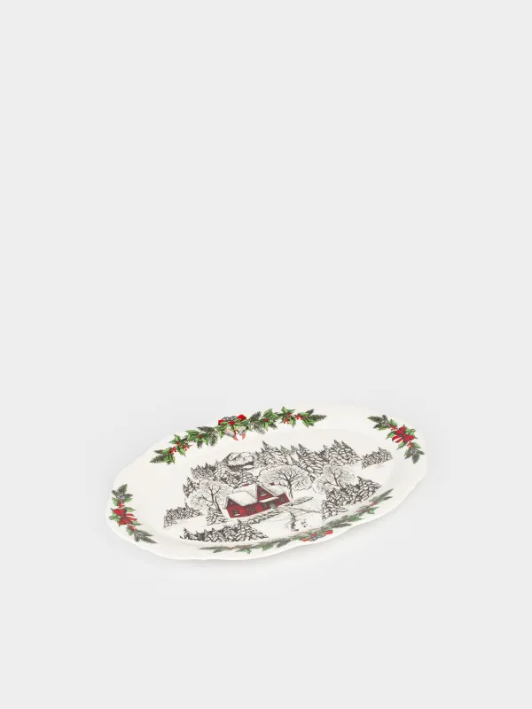 Блюдо, 36х24 см, фарфор N, овальное, белое, Дом в лесу, Forest house, image-0