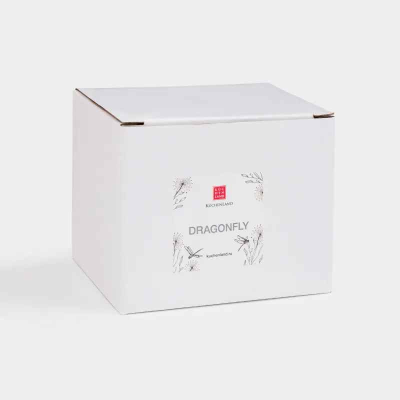 Кружка, 380 мл, фарфор N, белая, с золотистым кантом, Стрекозы и одуванчики, Dragonfly, image-4