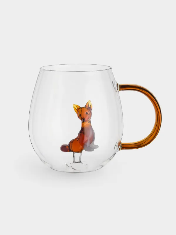 Кружка, 440 мл, стекло Б, янтарная ручка, Лиса, Shape, image-0