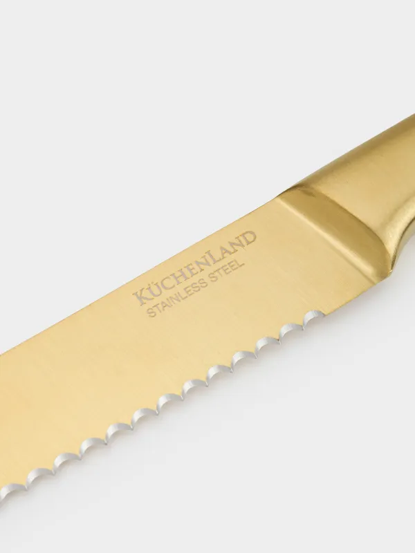 Набор ножей, 5 пр, в подставке, сталь/пластик, золотистый/молочный, Ritlen, image-1