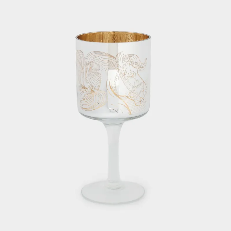 Подсвечник, 20 см, для чайной свечи, на ножке, стекло, золотистый, Лошадь, Horse gold