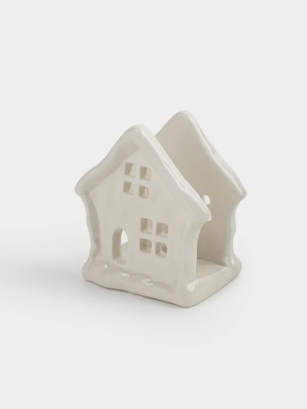 Салфетница, 8 см, керамика, молочная, Дом, Snow sparks, image-3