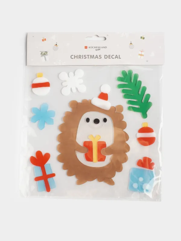 Набор наклеек, 19х19 см, многоразовые, термопластик, Ежик, Christmas decal, image-1