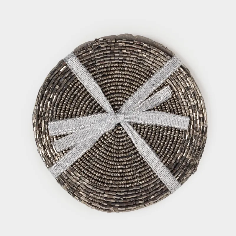 Подставка под кружку, 10 см, 2 шт, бисер, круглая, темно-серая, Shiny beads, image-5