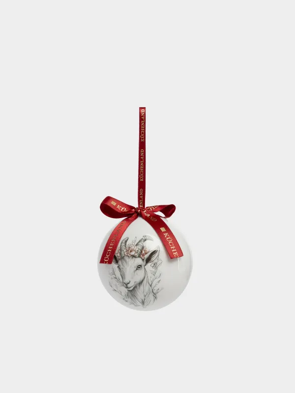 Игрушка елочная, 7 см, Шар, Голова козы в венке, Ball print, image-0