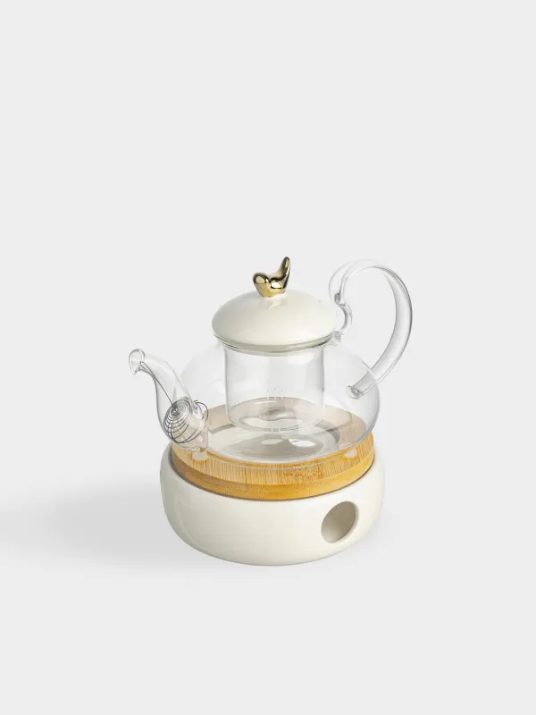 Чайник заварочный, 600 мл, с подогревом, стекло Б/фарфор P, белый, Птица, Ellan, image-1