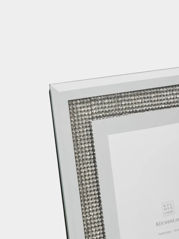 Фоторамка, 18х23 см, стекло, зеркальная, Серебристые кристаллы, Glossy crystal, image-2