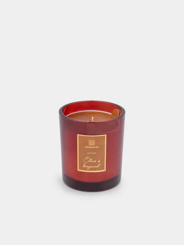 Свеча ароматическая, 9 см, в подсвечнике, стекло, янтарная, Citrus and Bergamot, Emotion, image-1