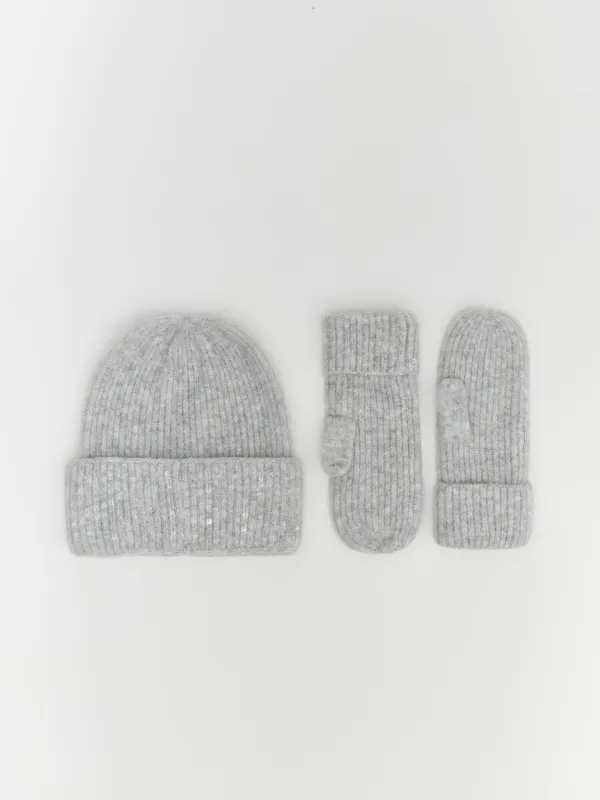 Варежки женские, единый размер, акрил/нейлон, серые, с пайетками, Knitting, image-3