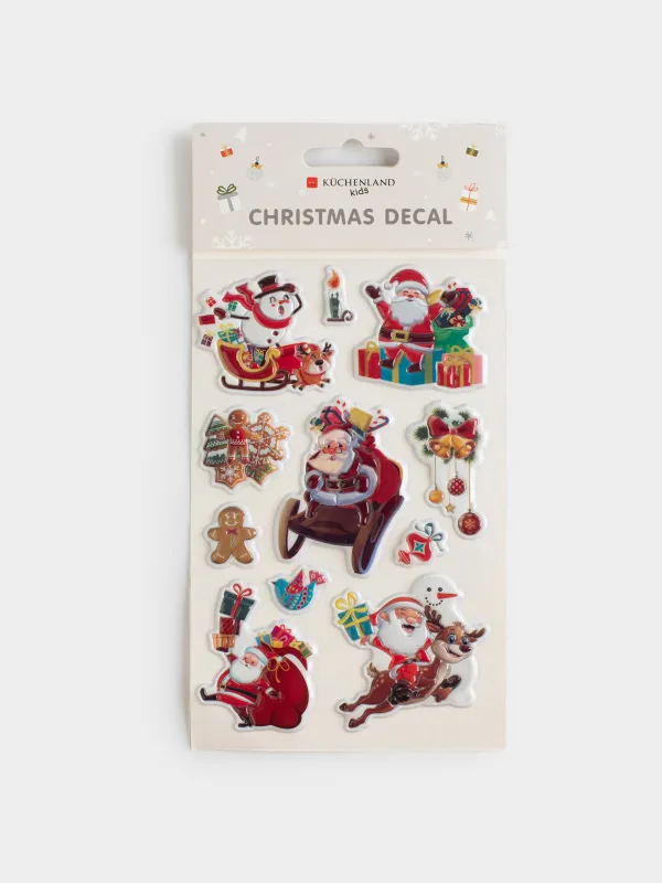Набор наклеек, 10х16 см, многоразовые, ПВХ, Новогодний праздник, Christmas decal, image-4