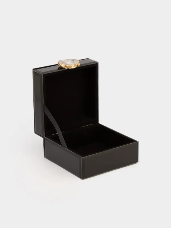 Шкатулка для украшений, 12х12 см, стекло, зеркальная, черная, Glossy black, image-3