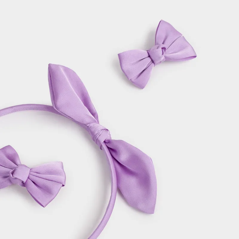 Набор аксессуаров для волос, 3 пр, детский, полиэстер/металл, фиолетовый, Бантики, Hairstyle, image-3