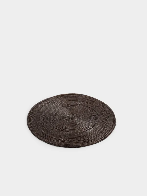 Салфетка под приборы, 36 см, бисер, круглая, коричневая, Rotation beads, image-1