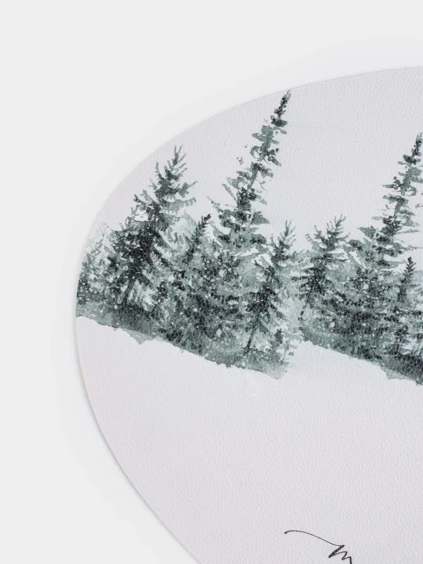 Салфетка под приборы, 37х45 см, ПВХ, фигурная, белая, Олень в лесу, Rock print, image-4