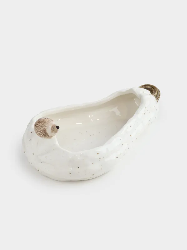 Конфетница, 24х15 см, керамика, молочная, в крапинку, Еж на тыкве, Slight frost, image-0