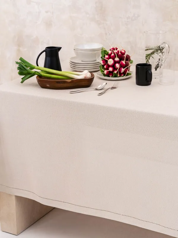 Скатерть, 160х160 см, полиэстер, серебристо-кремовая, Hemstitch, image-1