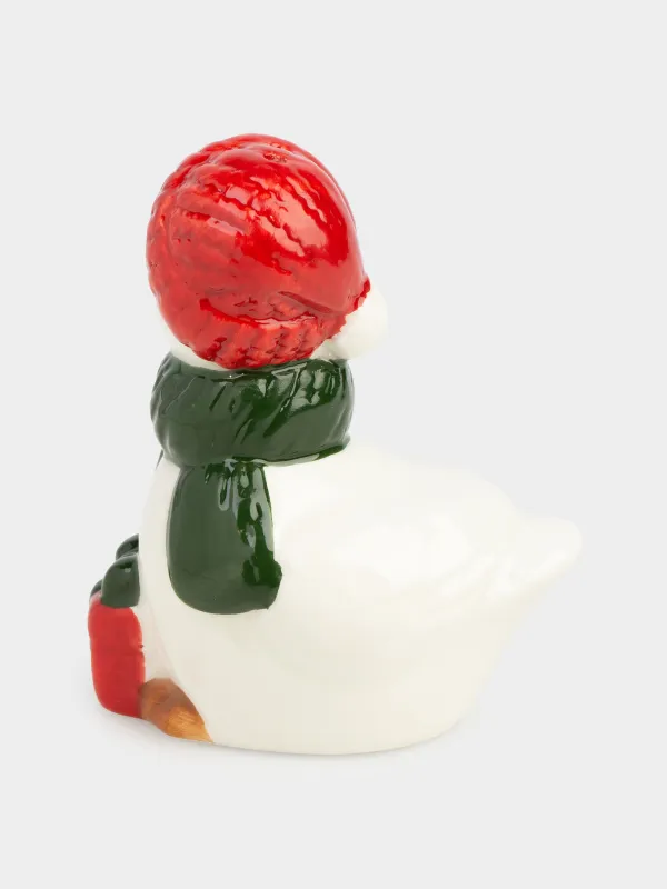 Емкость для соли или перца, 10 см, керамика, бело-зеленая, Гусь в шапке, Goose, image-2