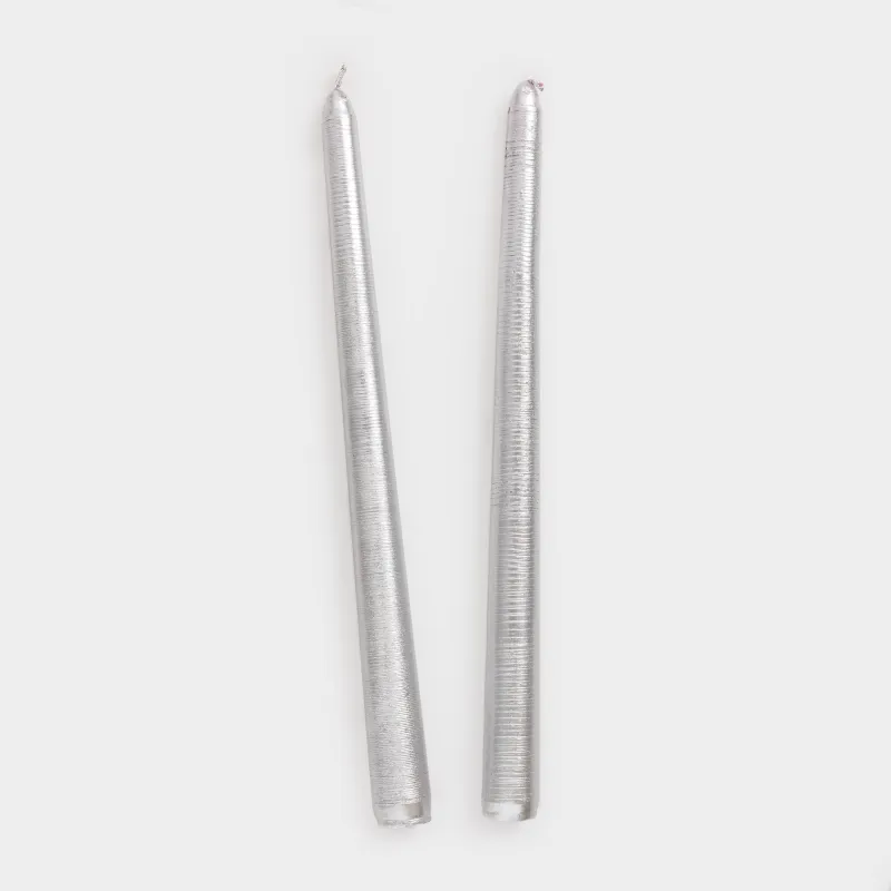 Свеча, 25 см, 2 шт, тонкая, серебристая, Galore candle, image-1