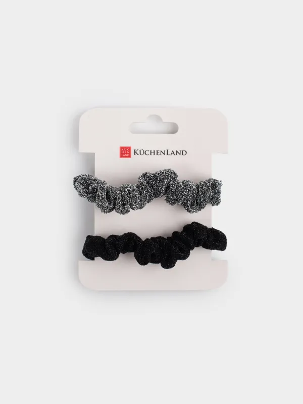 Набор резинок для волос, 7 см, 2 шт, полиэстер, черный/серебристый, Hairstyle, image-3