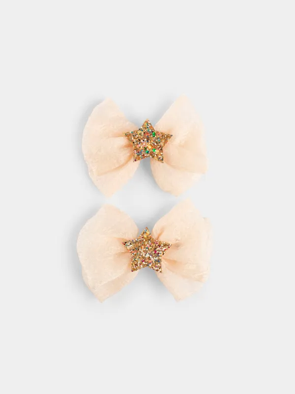 Заколка для волос, 6 см, 2 шт, детская, полиэстер/металл, молочная, Звездочка, Hairstyle, image-0