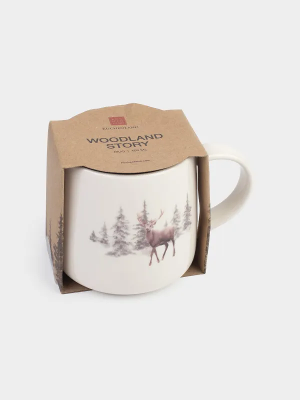 Кружка, 400 мл, фарфор N, белая, Олень в снежном лесу, Woodland story, image-4
