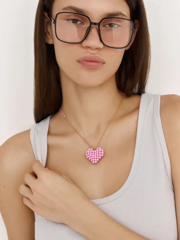 Цепочка, 50 см, с подвеской, пластик/металл, розовая, Сердце, Jewelry heart, image-4