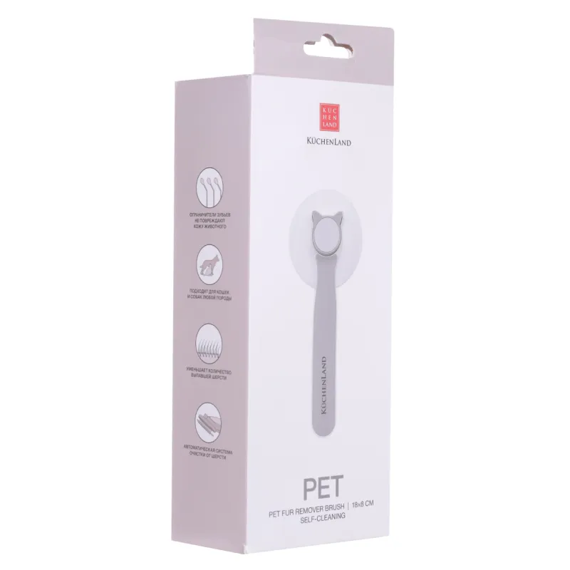 Расческа для шерсти животных, 18 см, самоочищающаяся, пластик/сталь, бело-серая, Ушки, Pet, image-3