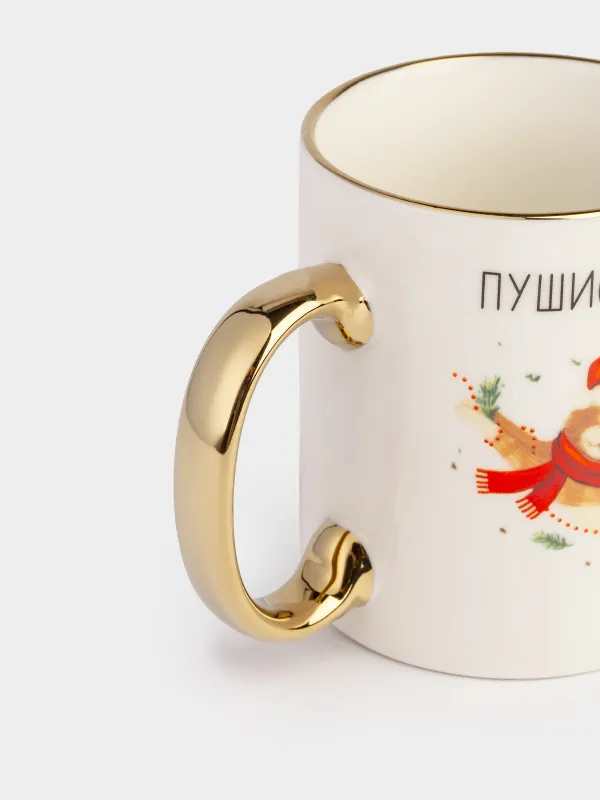 Кружка, 350 мл, фарфор N, бело-золотистая, Праздничные коты, Christmas cat, image-2