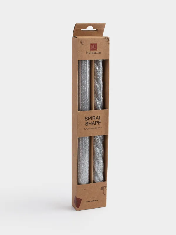 Свеча, 25 см, 2 шт, тонкая, с блестками, серебристая, Spiral shape, image-3