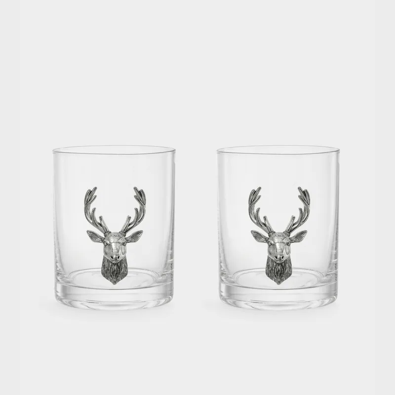 Стакан для виски, 10 см, 340 мл, 2 шт, стекло/металл, Серебристый олень, Lux elements
