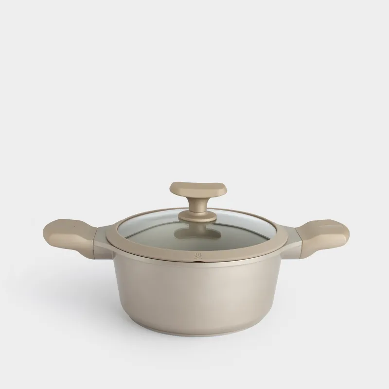 Кастрюля, 20 см, 2,4 л, с крышкой, с покрытием, алюминий, серо-бежевая, Dainty