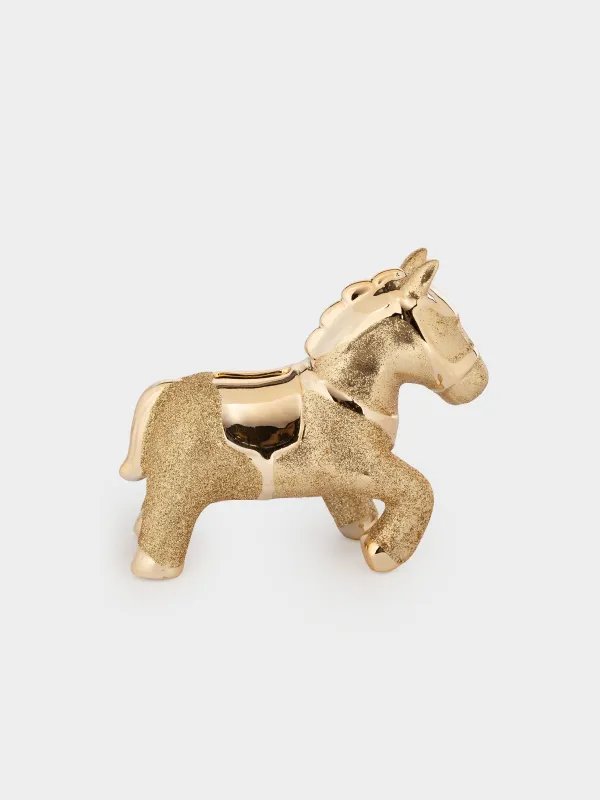 Копилка, 12 см, фарфор P, золотистая, Лошадка, Horse gold, image-0