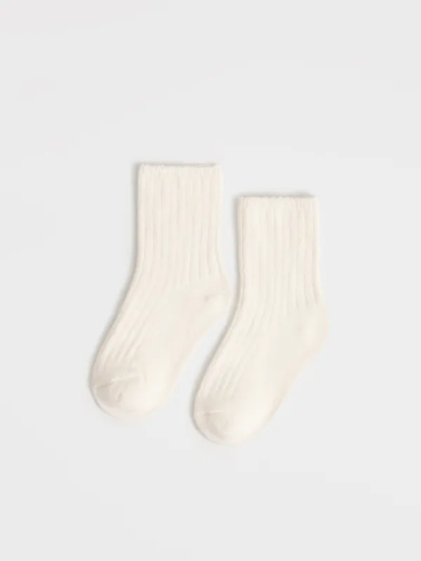 Носки детские, в рубчик, полиэстер/спандекс, молочные, Pleasantly, image-0