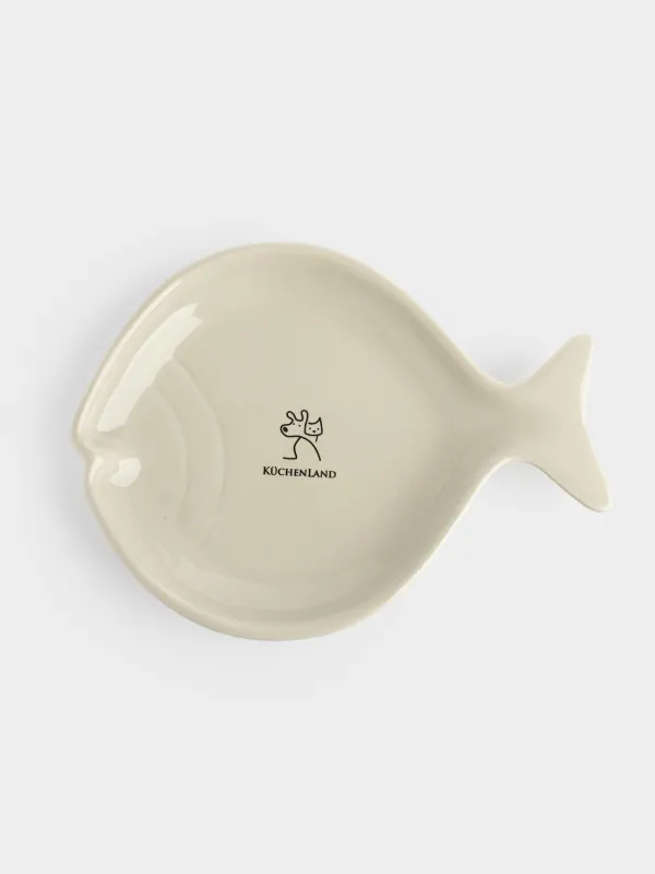 Миска для животных, 18х14 см, 100 мл, плоская, керамика D, серая, Рыба, Whiskers, image-0