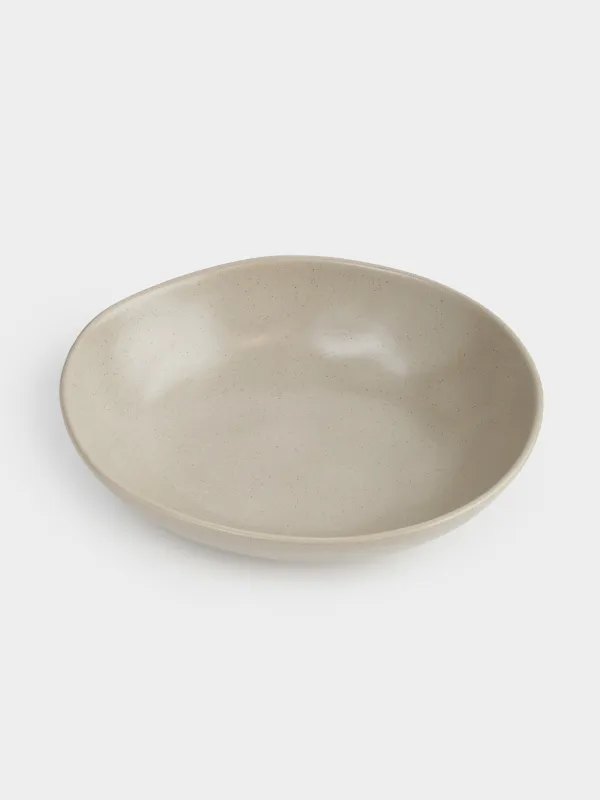 Салатник, 22х6 см, 800 мл, керамика K, бежевый, Мятый эффект, Crumple creme, image-1