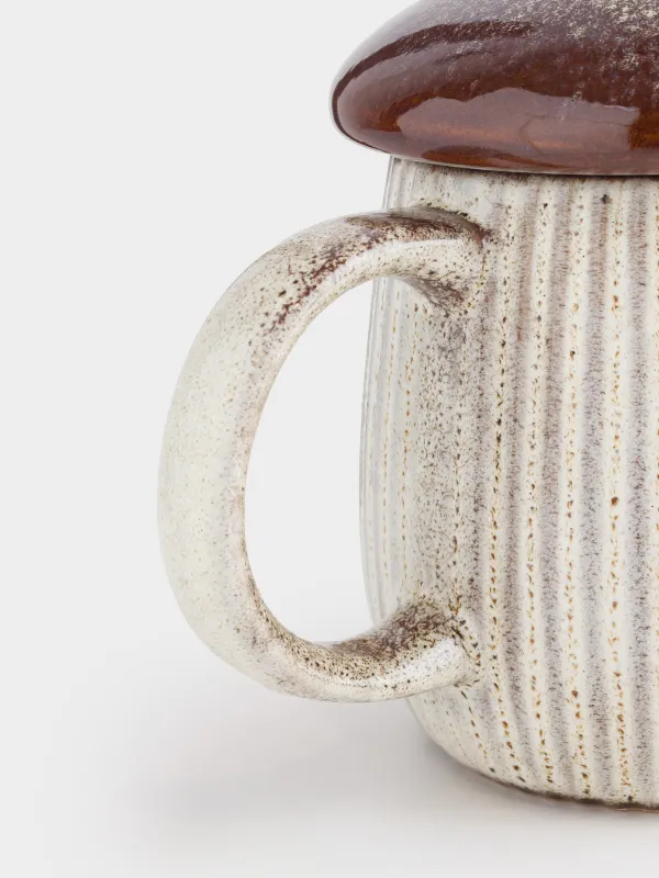 Кружка, 430 мл, с крышкой, фарфор P, молочно-коричневая, Гриб, Colors autumn, image-2